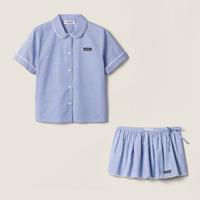 MiuMiu White light Blue Gingham Shirt Miniskirt #379218