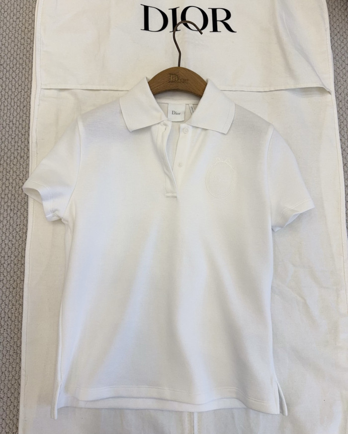 DIOR Dior Médaillon Embroidered Polo Shirt White Cotton-Blend Piqué #379222