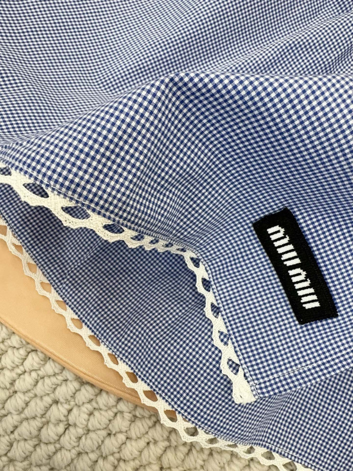 MiuMiu White light Blue Gingham Shirt Miniskirt #379218