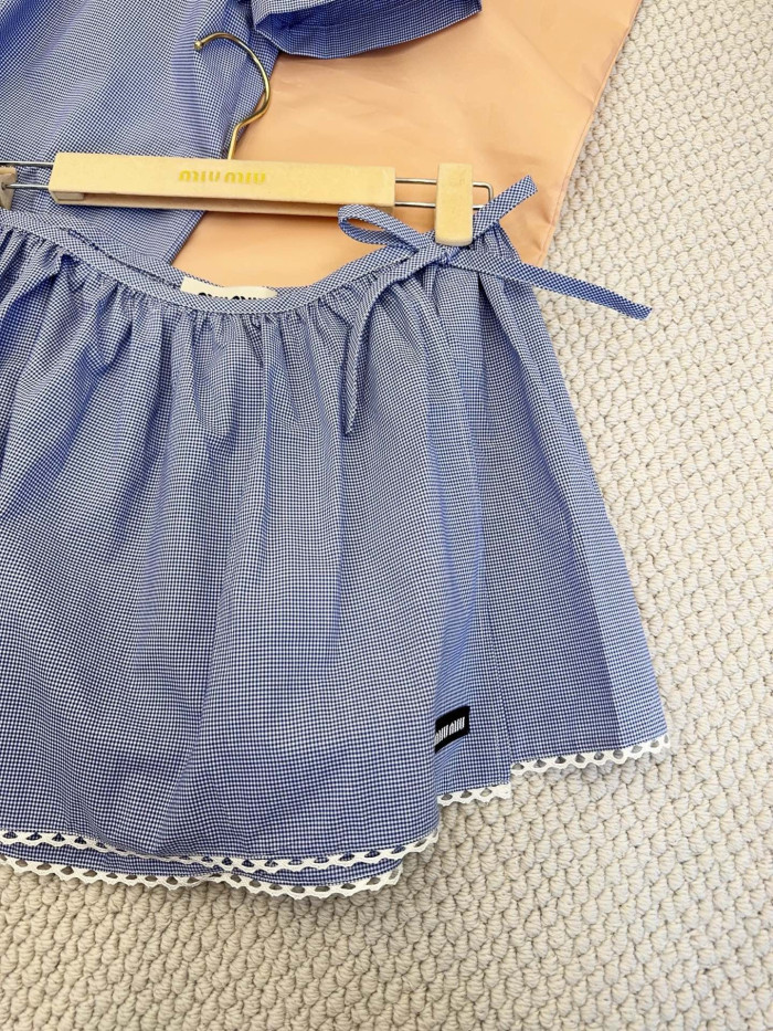 MiuMiu White light Blue Gingham Shirt Miniskirt #379218