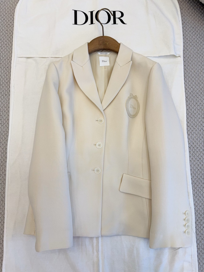 DIOR Dior Médaillon Embroidered Bar Jacket Ecru Wool and Silk #379223