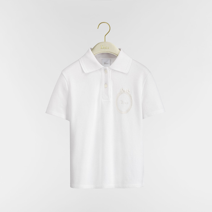 DIOR Dior Médaillon Embroidered Polo Shirt White Cotton-Blend Piqué #379222