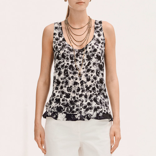 Chanel Top Printed Silk Jacquard White Black #379214