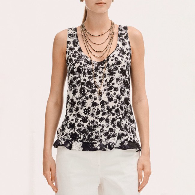 Chanel Top Printed Silk Jacquard White Black #379214