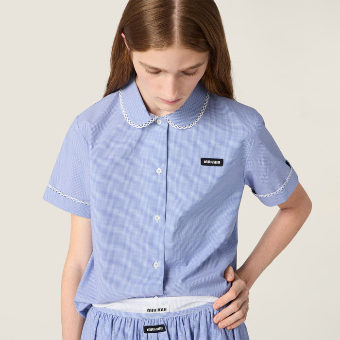 MiuMiu White light Blue Gingham Shirt Miniskirt #379218