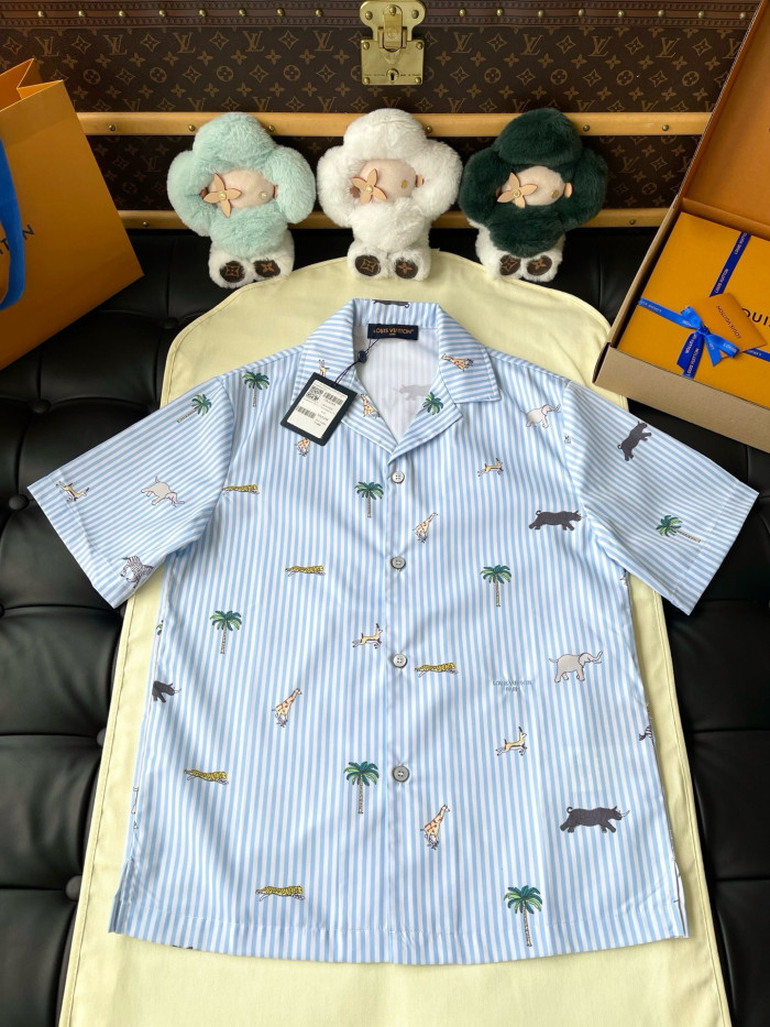 LOUIS VUITTON LV x The Darjeeling Limited Embroidered Striped Short-Sleeved Shirt Shorts #379453