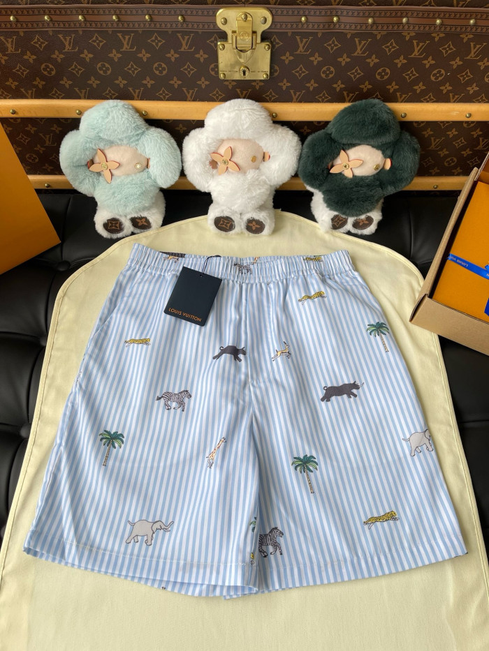 LOUIS VUITTON LV x The Darjeeling Limited Embroidered Striped Short-Sleeved Shirt Shorts #379453
