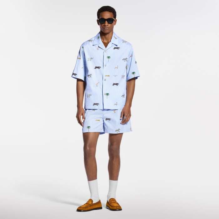 LOUIS VUITTON LV x The Darjeeling Limited Embroidered Striped Short-Sleeved Shirt Shorts #379453