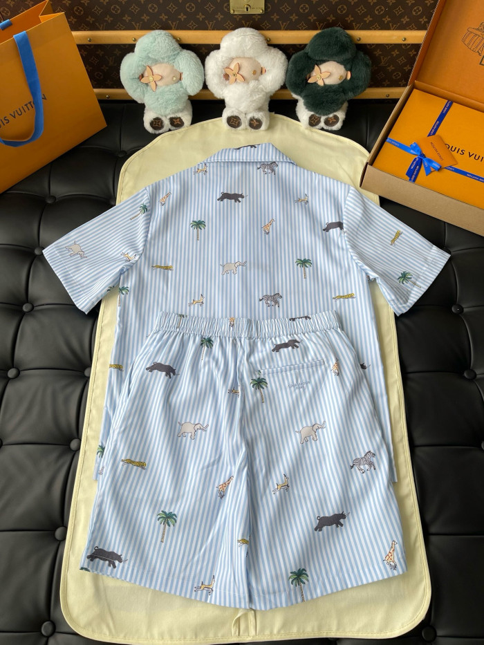 LOUIS VUITTON LV x The Darjeeling Limited Embroidered Striped Short-Sleeved Shirt Shorts #379453