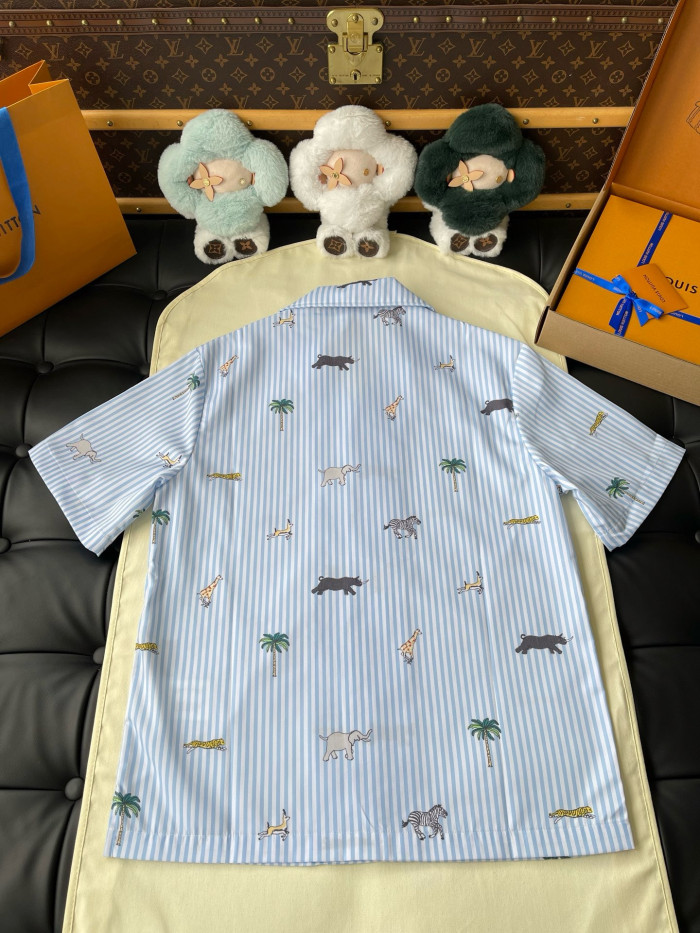 LOUIS VUITTON LV x The Darjeeling Limited Embroidered Striped Short-Sleeved Shirt Shorts #379453