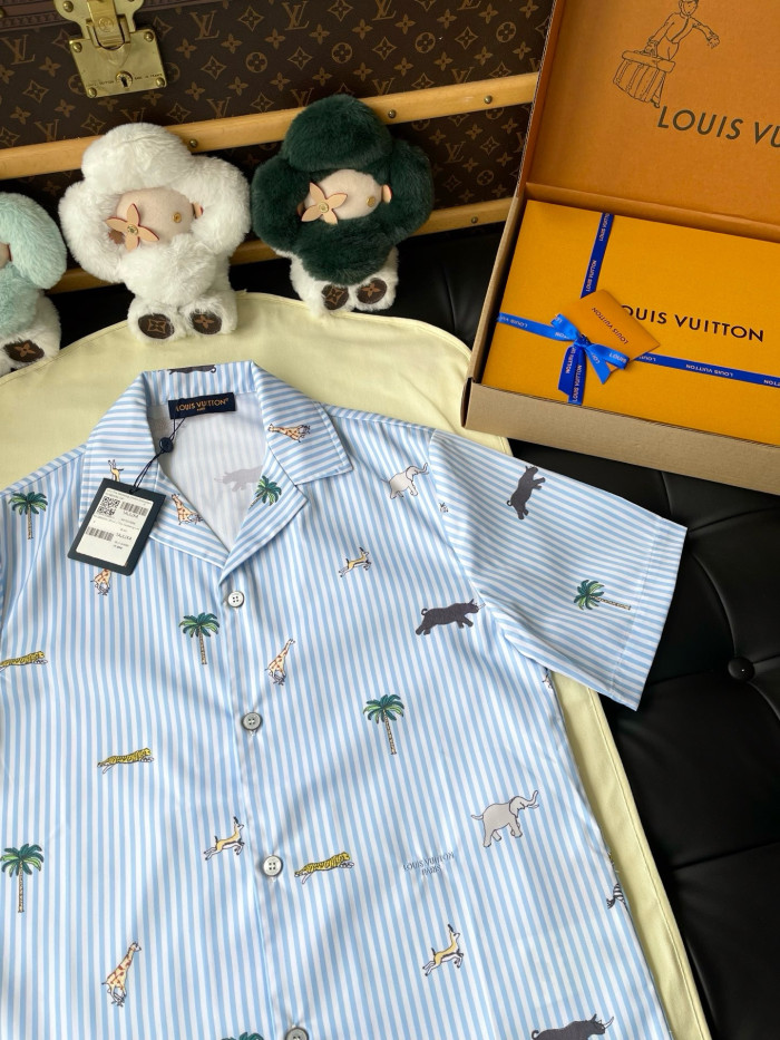 LOUIS VUITTON LV x The Darjeeling Limited Embroidered Striped Short-Sleeved Shirt Shorts #379453