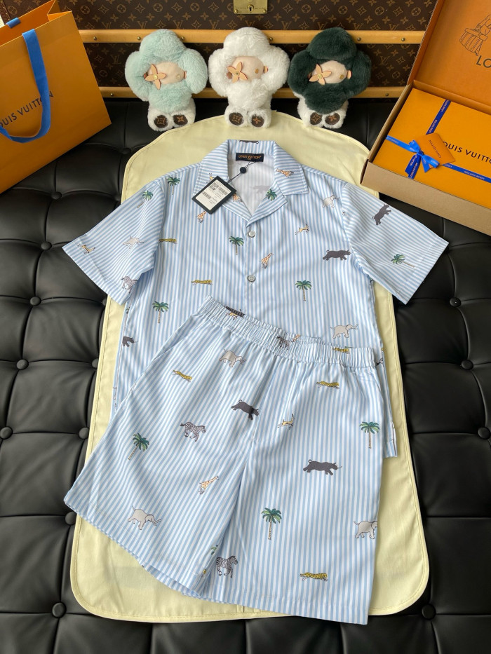 LOUIS VUITTON LV x The Darjeeling Limited Embroidered Striped Short-Sleeved Shirt Shorts #379453
