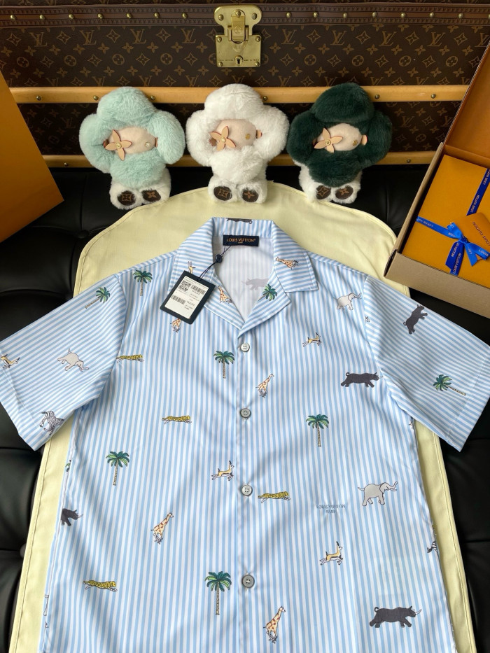 LOUIS VUITTON LV x The Darjeeling Limited Embroidered Striped Short-Sleeved Shirt Shorts #379453