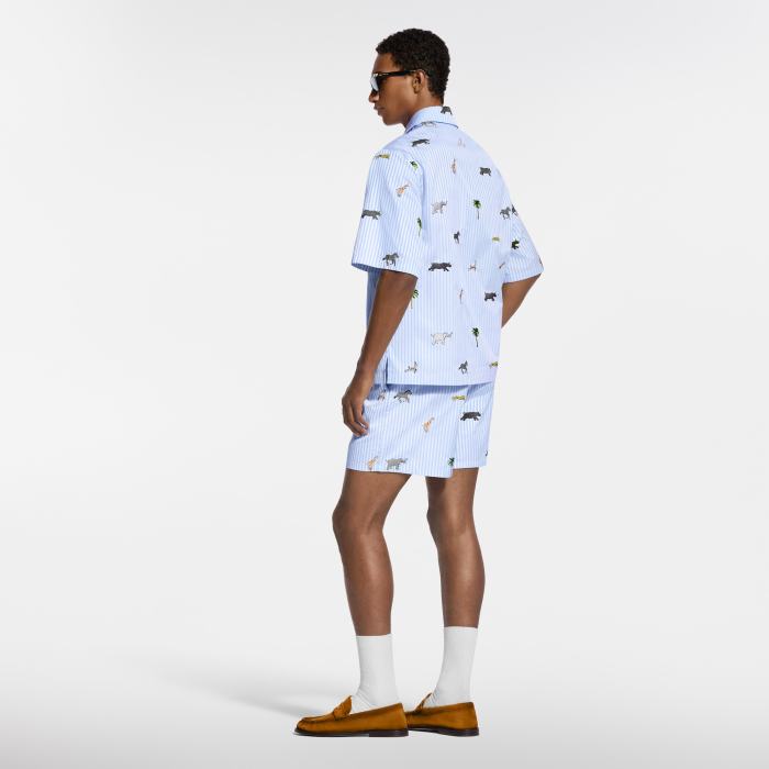 LOUIS VUITTON LV x The Darjeeling Limited Embroidered Striped Short-Sleeved Shirt Shorts #379453