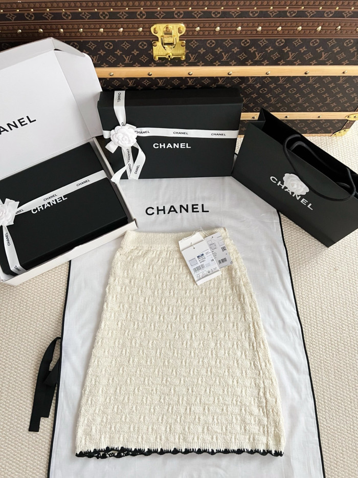 CHANEL Pullover Cotton Short Skirt Silk #379623