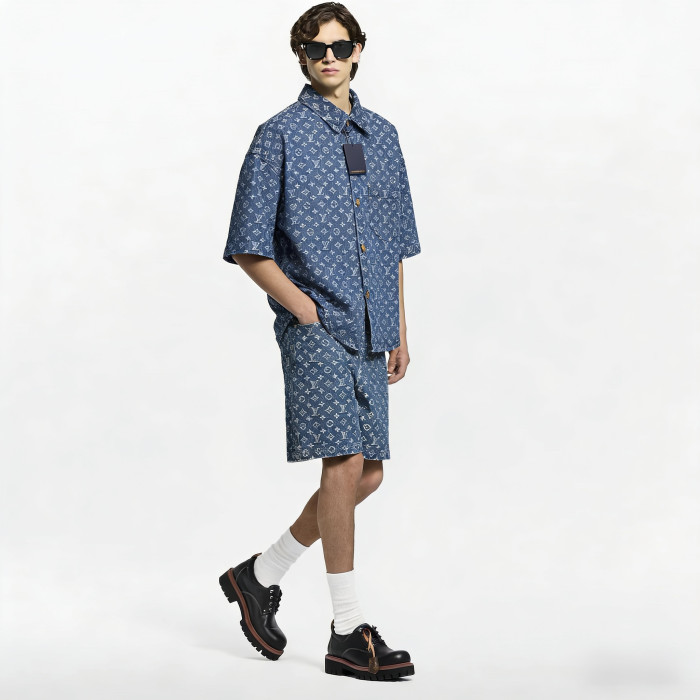 LOUIS VUITTON Monogram Denim Shirt Shorts #379572