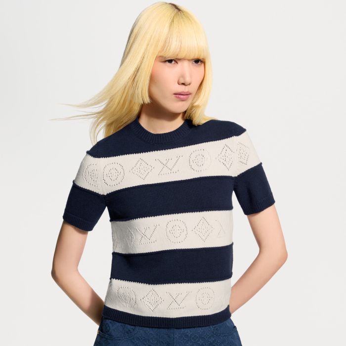 Louis Vuitton Openwork Striped Knit Cardigan Knit Top #379634