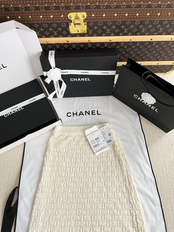 CHANEL Pullover Cotton Short Skirt Silk #379623