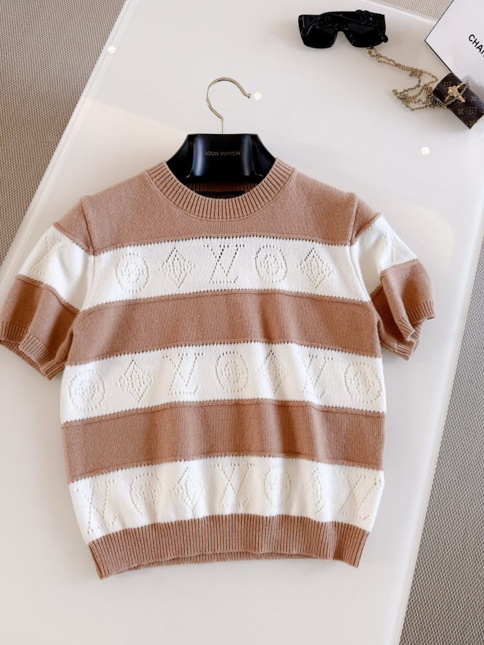 Louis Vuitton Openwork Striped Knit Cardigan Knit Top #379634