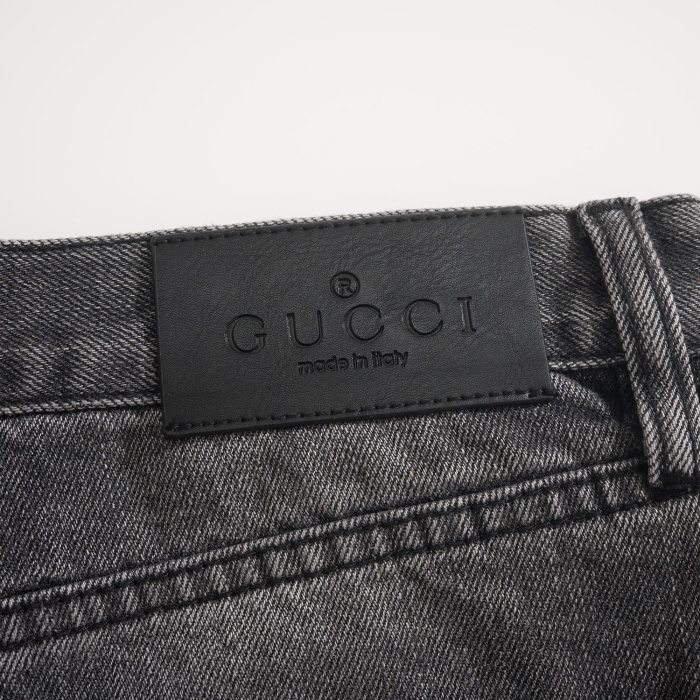 GUCCI Cotton Denim Pants With Horsebit Detail in Dark Grey #379683