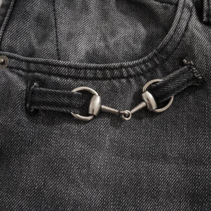 GUCCI Cotton Denim Pants With Horsebit Detail in Dark Grey #379683