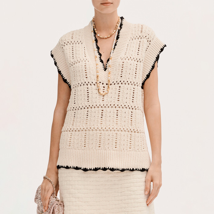 CHANEL Pullover Cotton Short Skirt Silk #379623