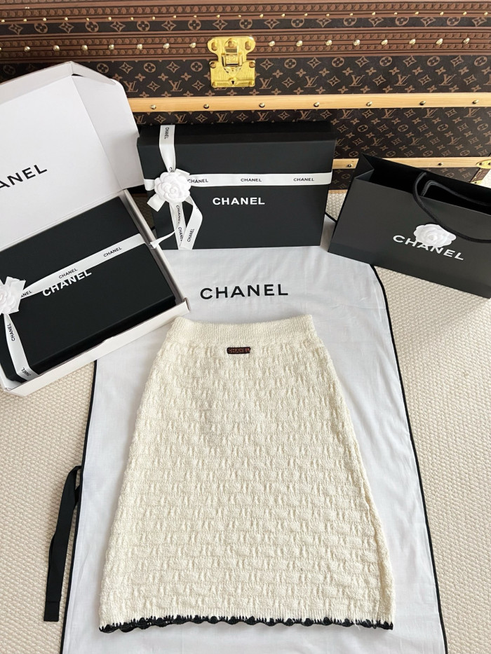 CHANEL Pullover Cotton Short Skirt Silk #379623