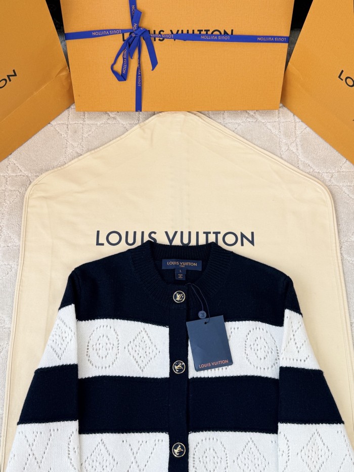 Louis Vuitton Openwork Striped Knit Cardigan Knit Top #379634