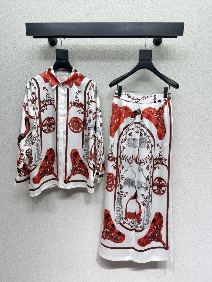 Hermès Silk Printed Shirt Silk Trousers #379915