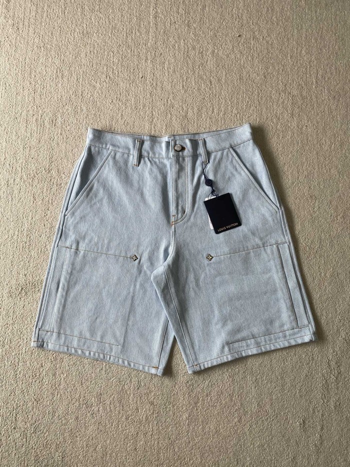 LOUIS VUITTON Signature Embroidered Denim Workwear Shorts #379885