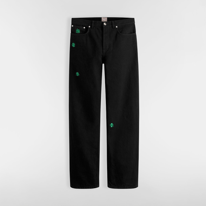 DIOR Long Regular Jeans with Dior Clover Embroideries Black Cotton Twill Jacket #380000