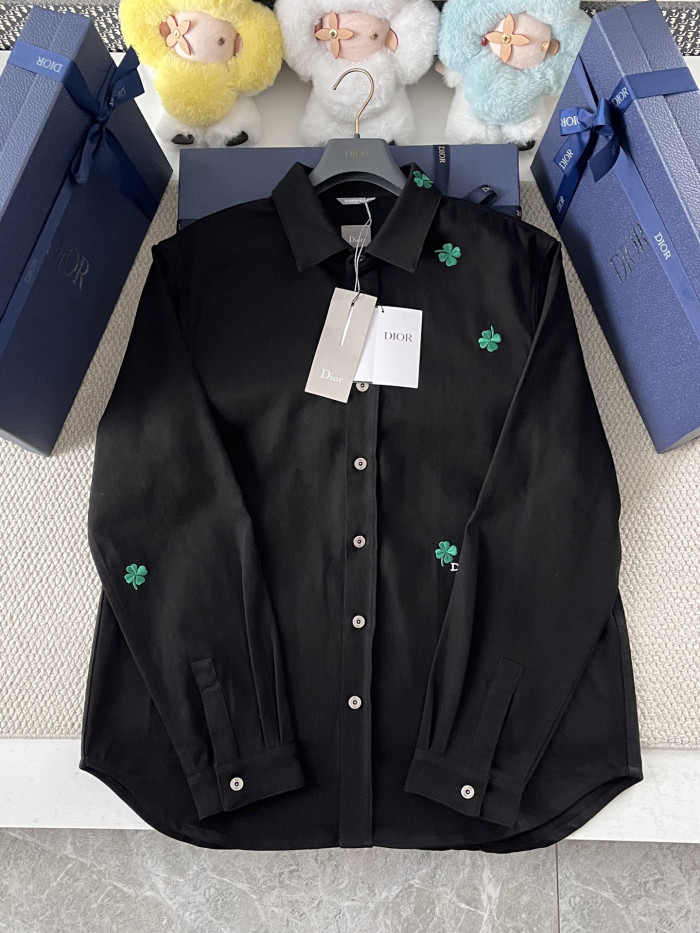 DIOR Long Regular Jeans with Dior Clover Embroideries Black Cotton Twill Jacket #380000