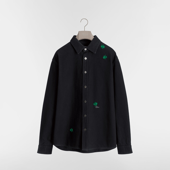 DIOR Long Regular Jeans with Dior Clover Embroideries Black Cotton Twill Jacket #380000