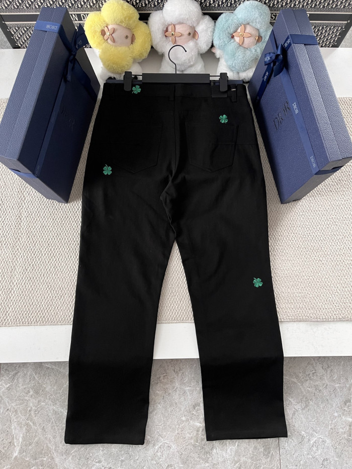 DIOR Long Regular Jeans with Dior Clover Embroideries Black Cotton Twill Jacket #380000