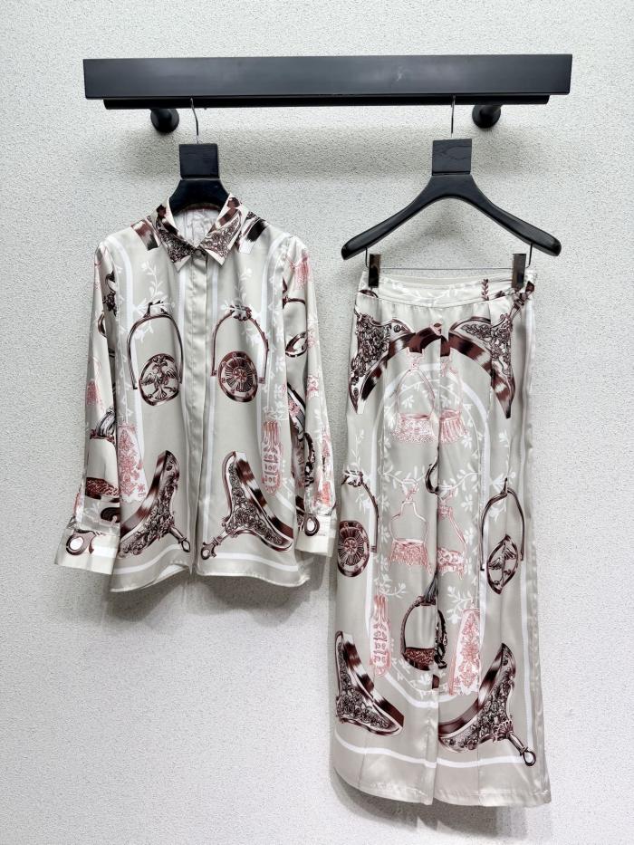 Hermès Silk Printed Shirt Silk Trousers #379915