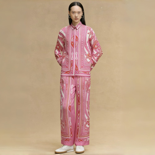 Hermès Silk Printed Shirt Silk Trousers #379915