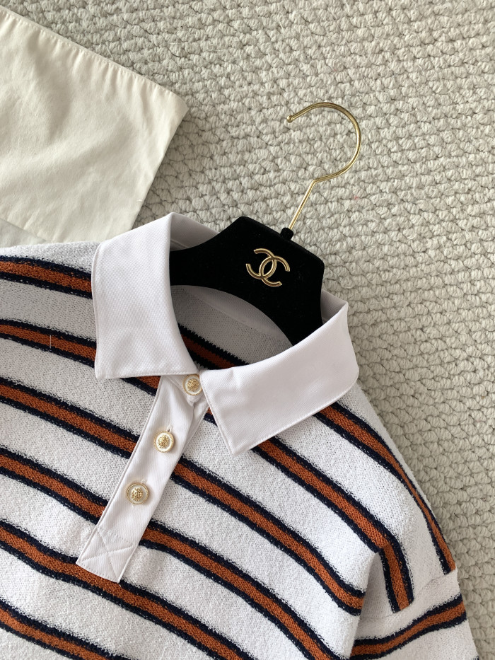 Chanel Striped Knitted Polo Short Sleeves #379737