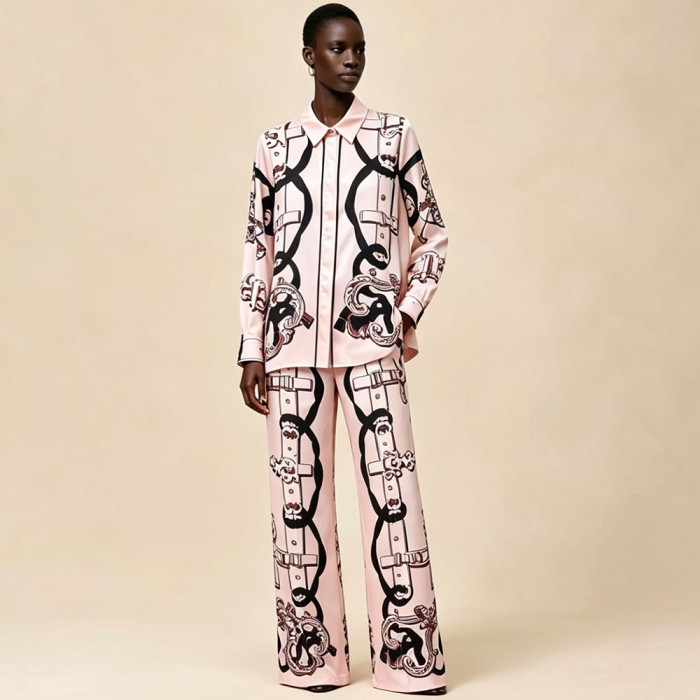 Hermès Silk Printed Shirt Silk Trousers #379915
