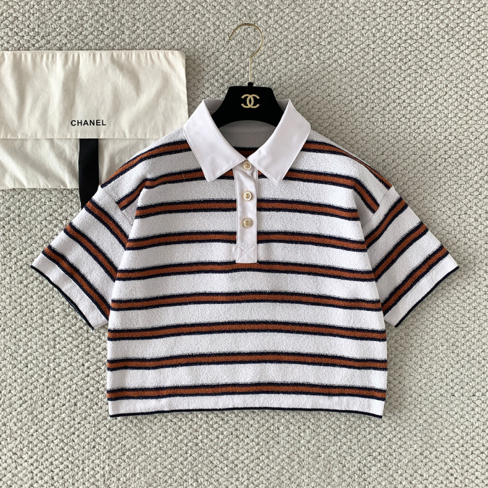 Chanel Striped Knitted Polo Short Sleeves #379737