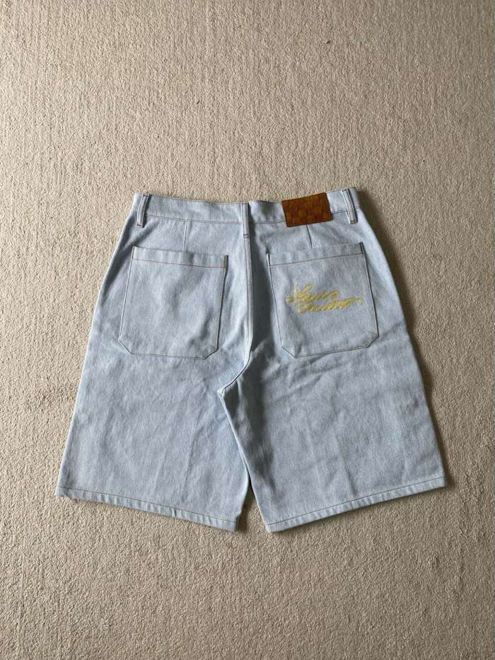 LOUIS VUITTON Signature Embroidered Denim Workwear Shorts #379885