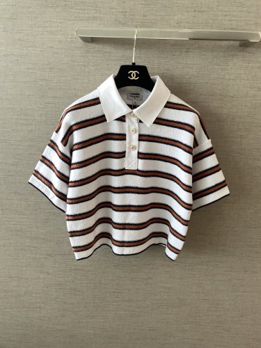 Chanel Striped Knitted Polo Short Sleeves #379737