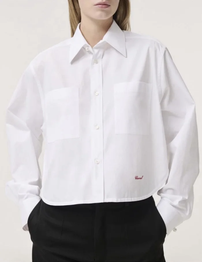 Chanel Long-sleeved Shirt Cotton Poplin Blue White #380017