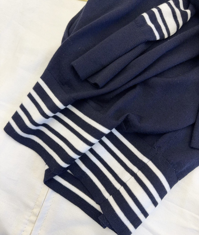 DIOR Sleeveless Sweater Navy Blue and White Cashmere and Silk Knit #379426