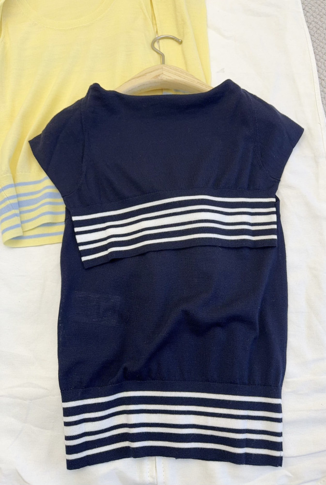 DIOR Sleeveless Sweater Navy Blue and White Cashmere and Silk Knit #379426