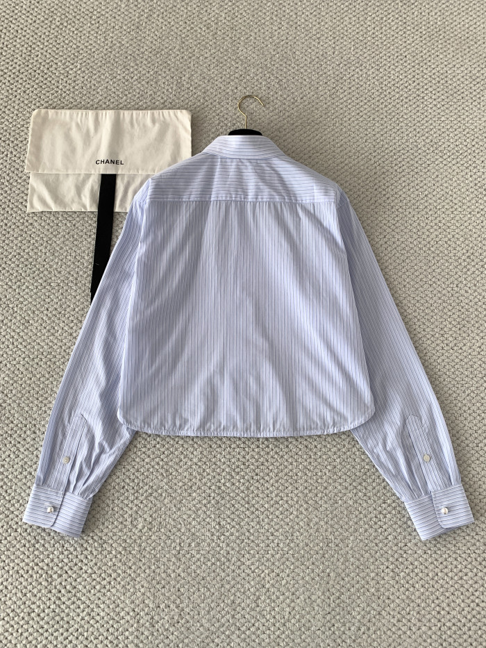Chanel Long-sleeved Shirt Cotton Poplin Blue White #380017