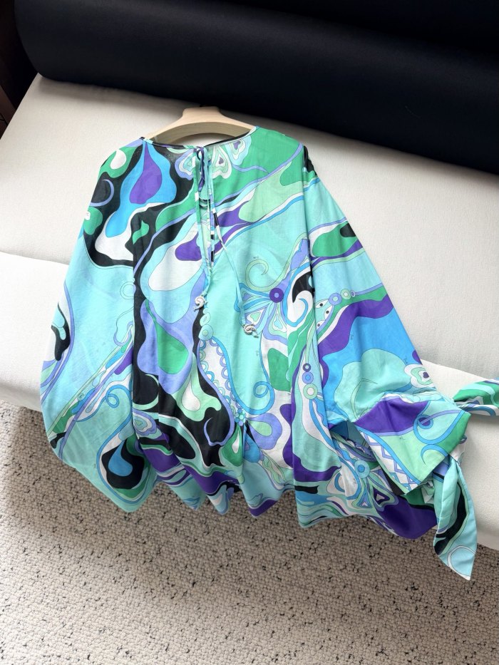 PUCCI Bat Sleeve Back Tie Short Gown Dress #380005