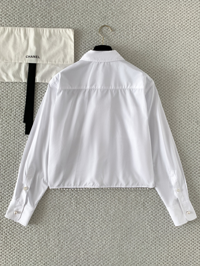 Chanel Long-sleeved Shirt Cotton Poplin Blue White #380017