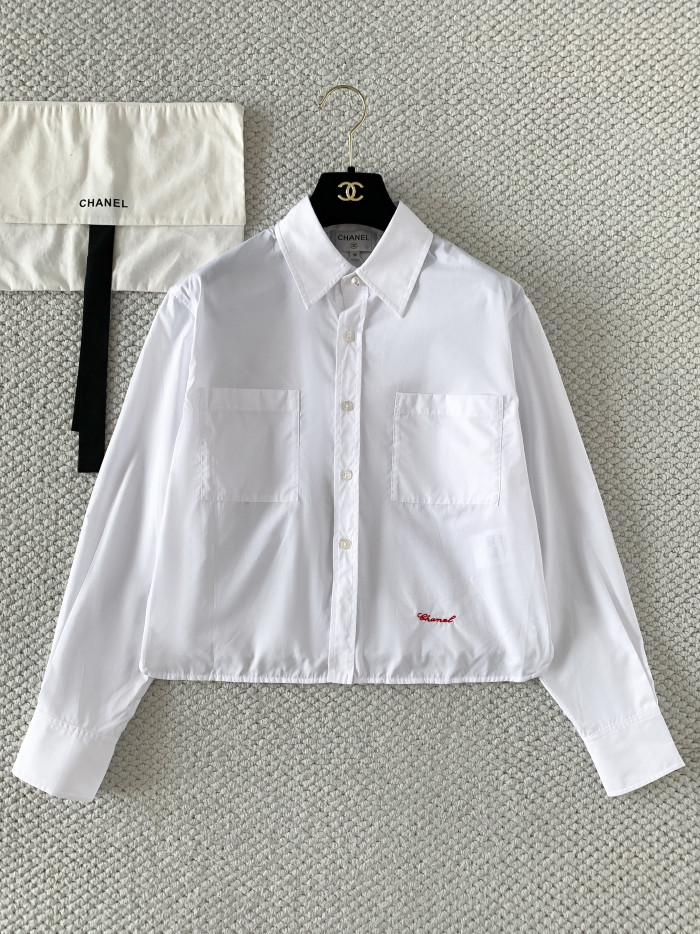 Chanel Long-sleeved Shirt Cotton Poplin Blue White #380017