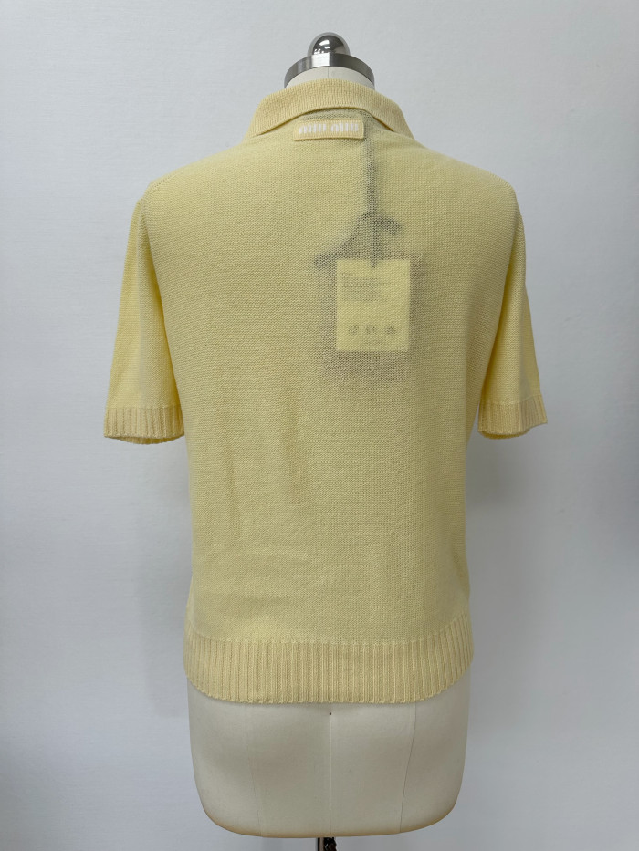 MiuMiu Cream Lace-effect Cashmere Polo Shirt #380043