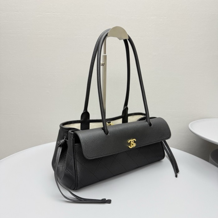 Chanel Small Shopping Bag Grained Calfskin Gold-tone Metal Black #380058